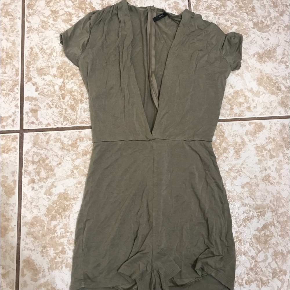Olive deep plunge romper