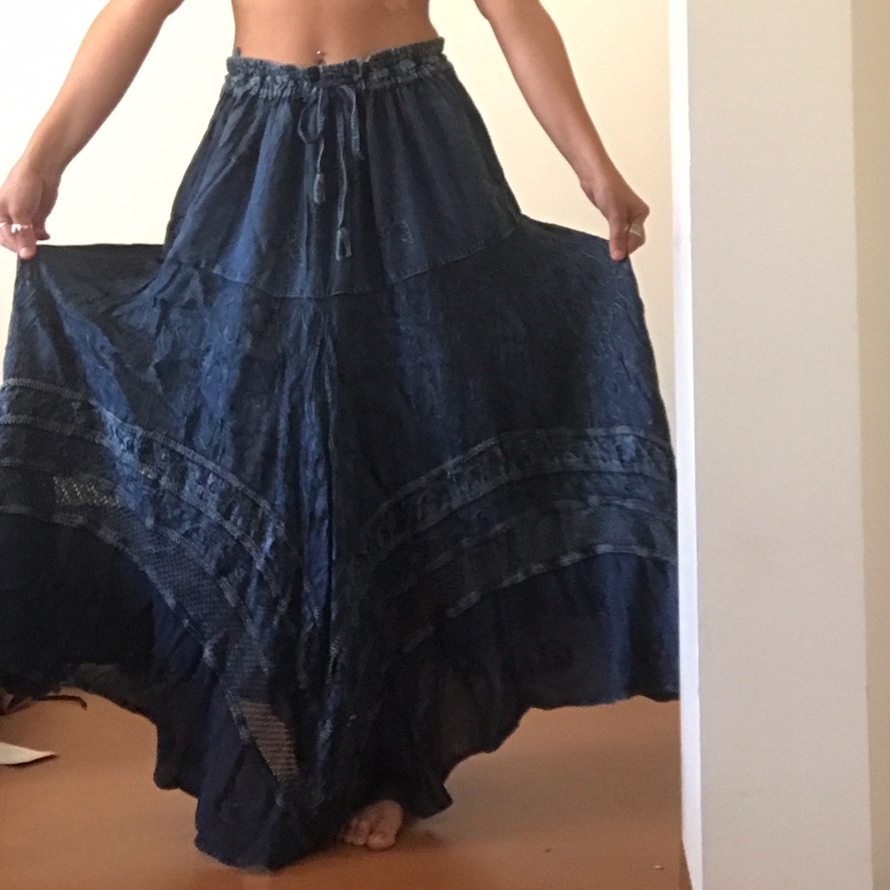Deep Blue Indian Rayon Long Skirt