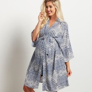 Pink blush maternity nursing robe blue paisley
