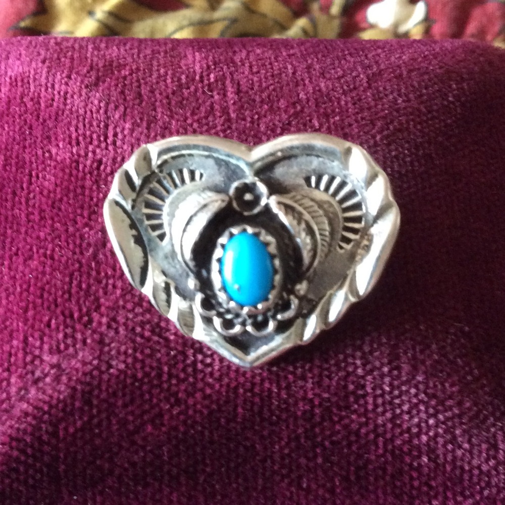 Vintage SSilver and Turquoise Heart Pin