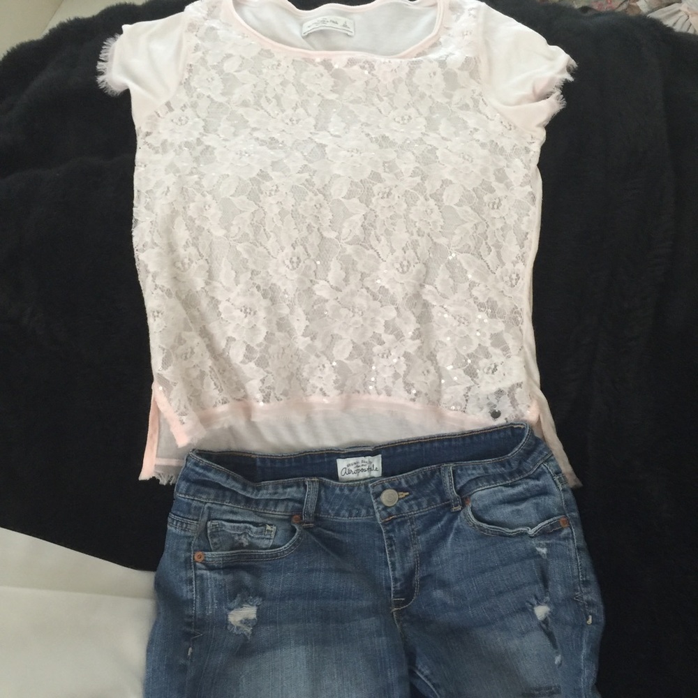 Abercrombie & Fitch New York Pink Sequin Lace Top