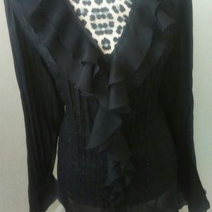 Semi-sheer black button down shirt