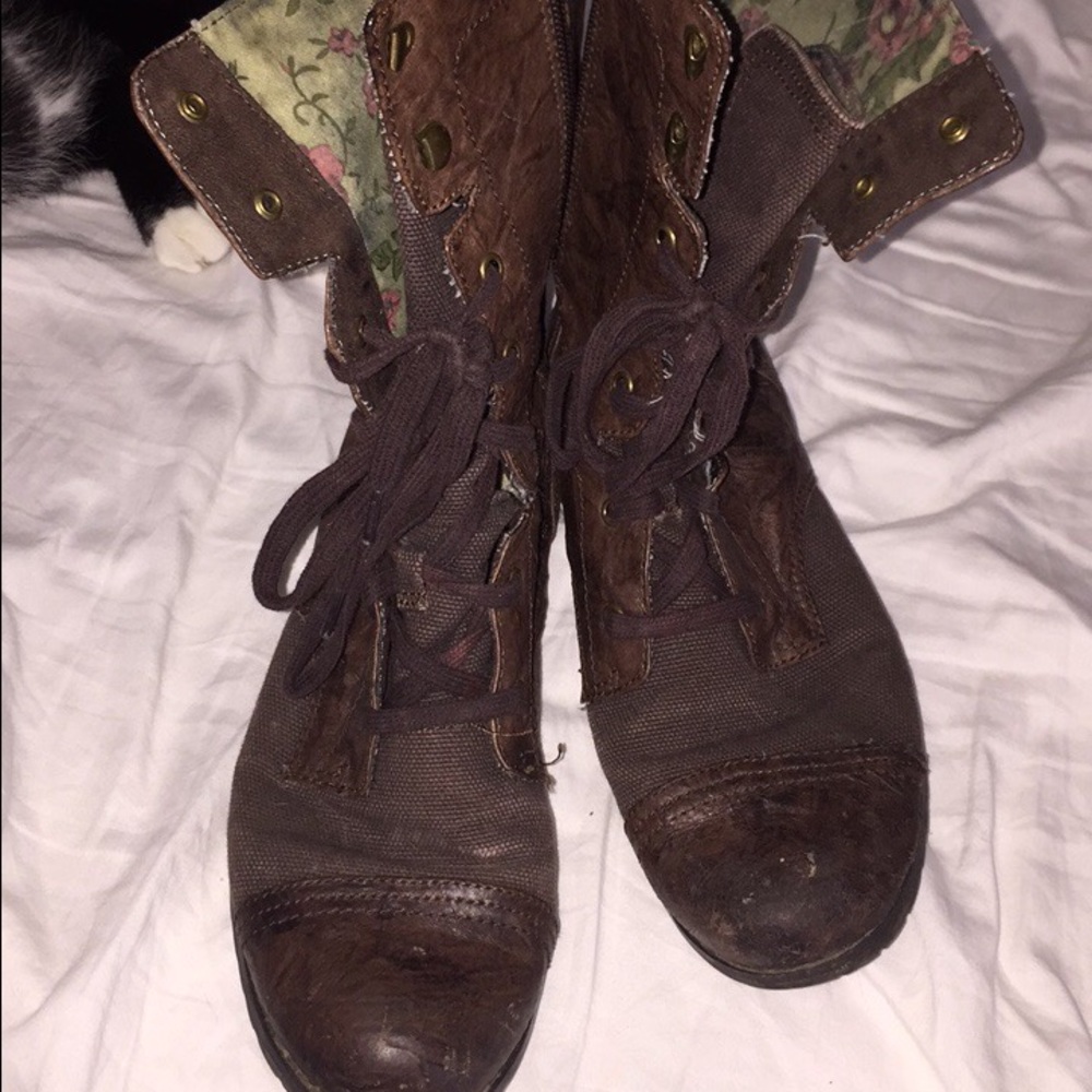 Brown combat boots