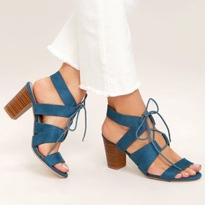 Light Blue Suede Lace-Up Heel