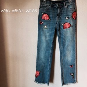 WHO WHAT WEAR embroidered jeans