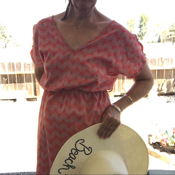 Needle & Thread Chevron Dress * Orange/cream - Picture 3 of 8