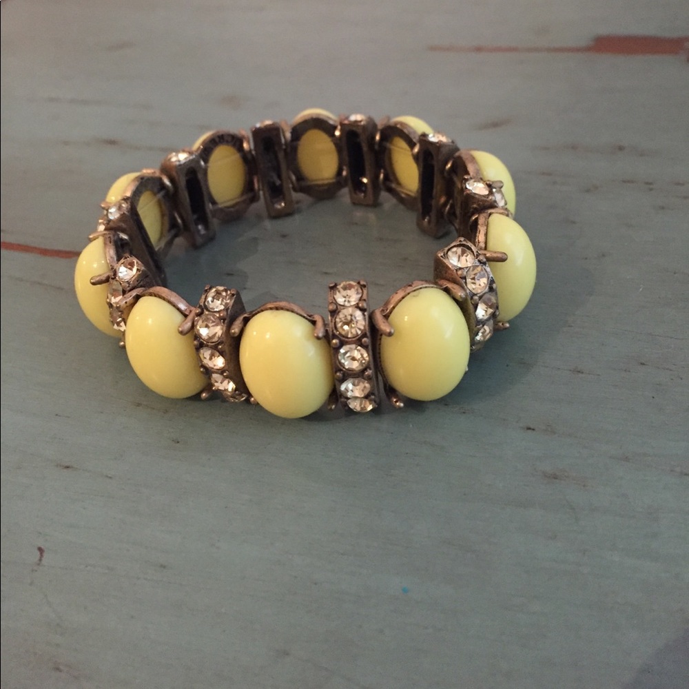 J. Crew Yellow Cabochon & Crystal Stretch Bracelet
