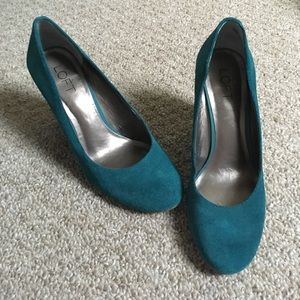 Teal Suede Loft Wedge Pumps