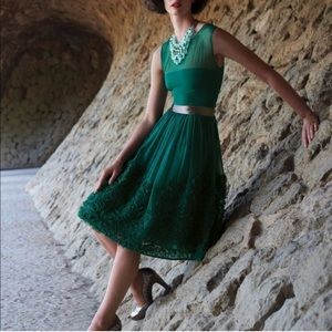 Anthropologie Caridad dark green dress w/ ruffles