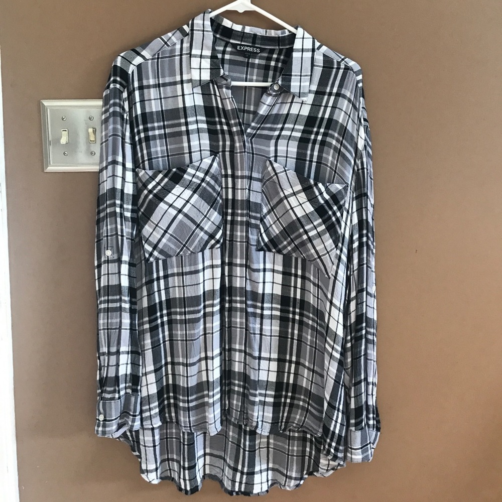 Black and white striped flannel blouse