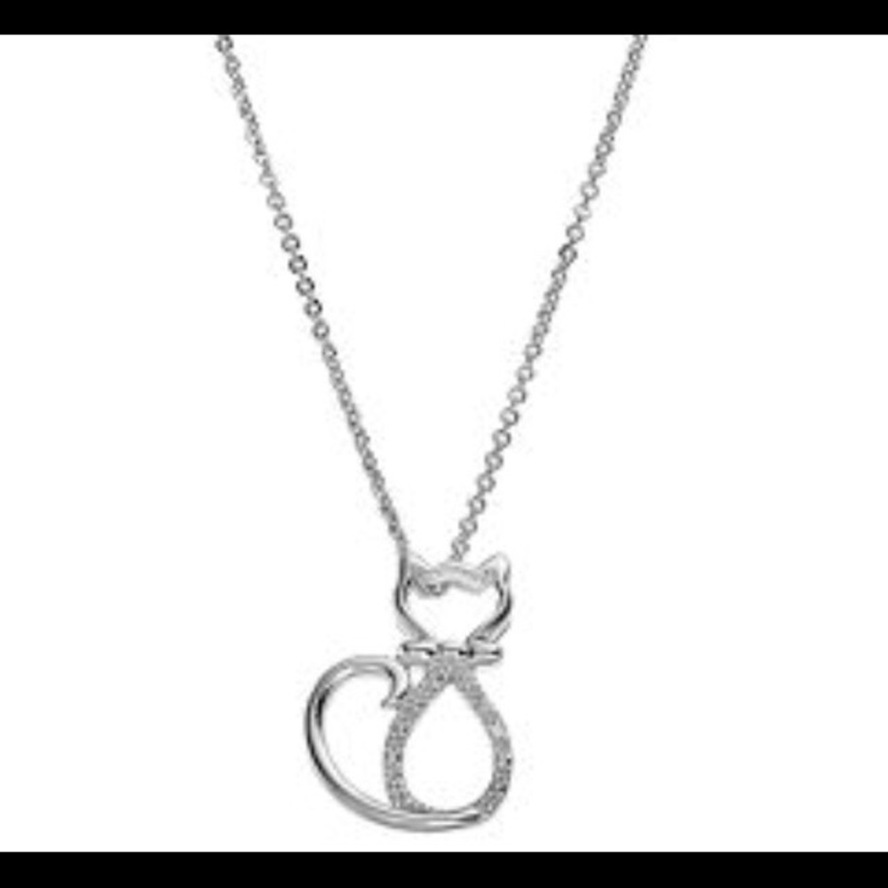 Sterling Silver Genuine Diamond Cat Pendant