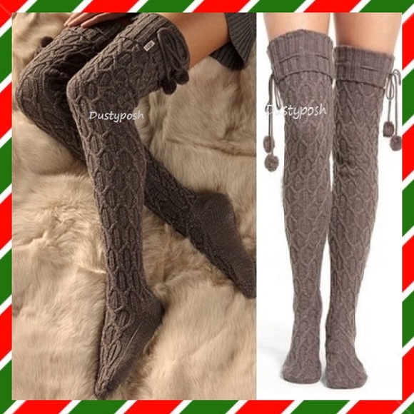 UGG Thigh High Over The Knee Socks Sparkle Pom Pom - Picture 3 of 8