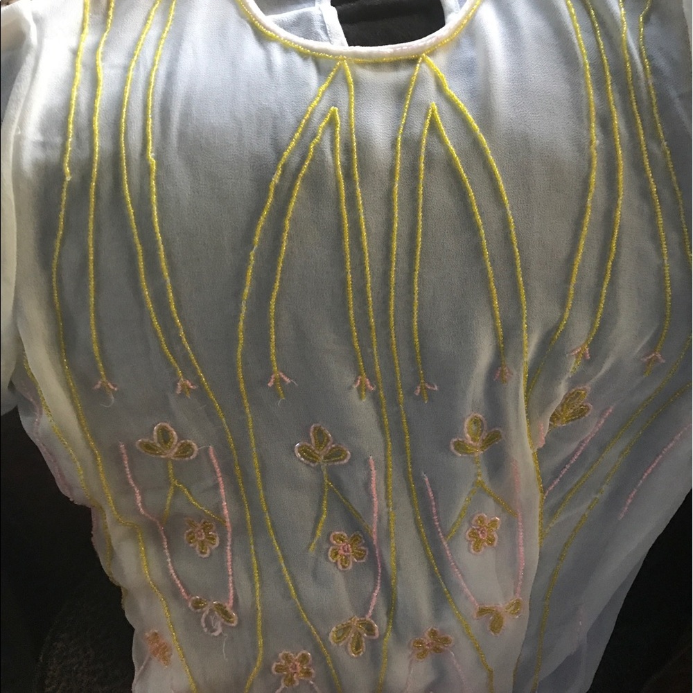 Sheer box cut blouse with beaded detail