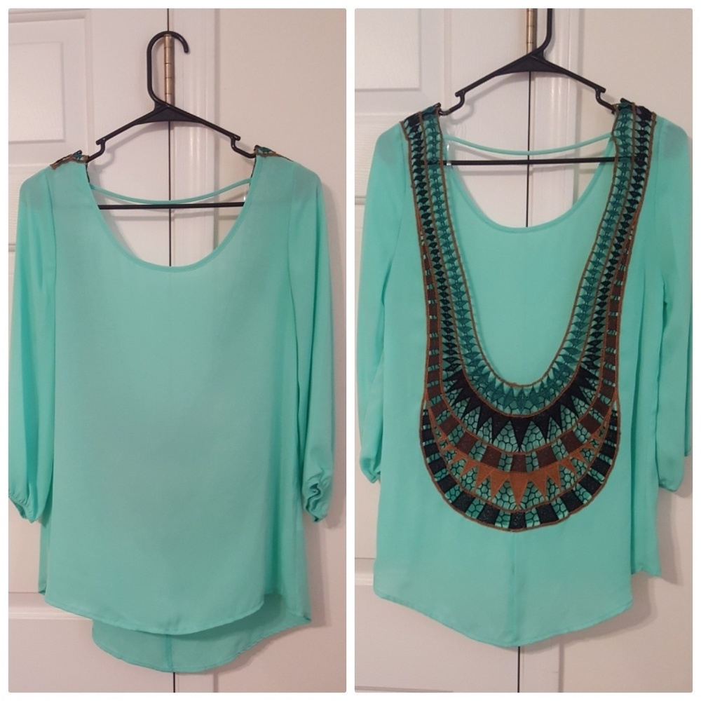 🆕️ Sheer Turquoise 3/4 Length Blouse