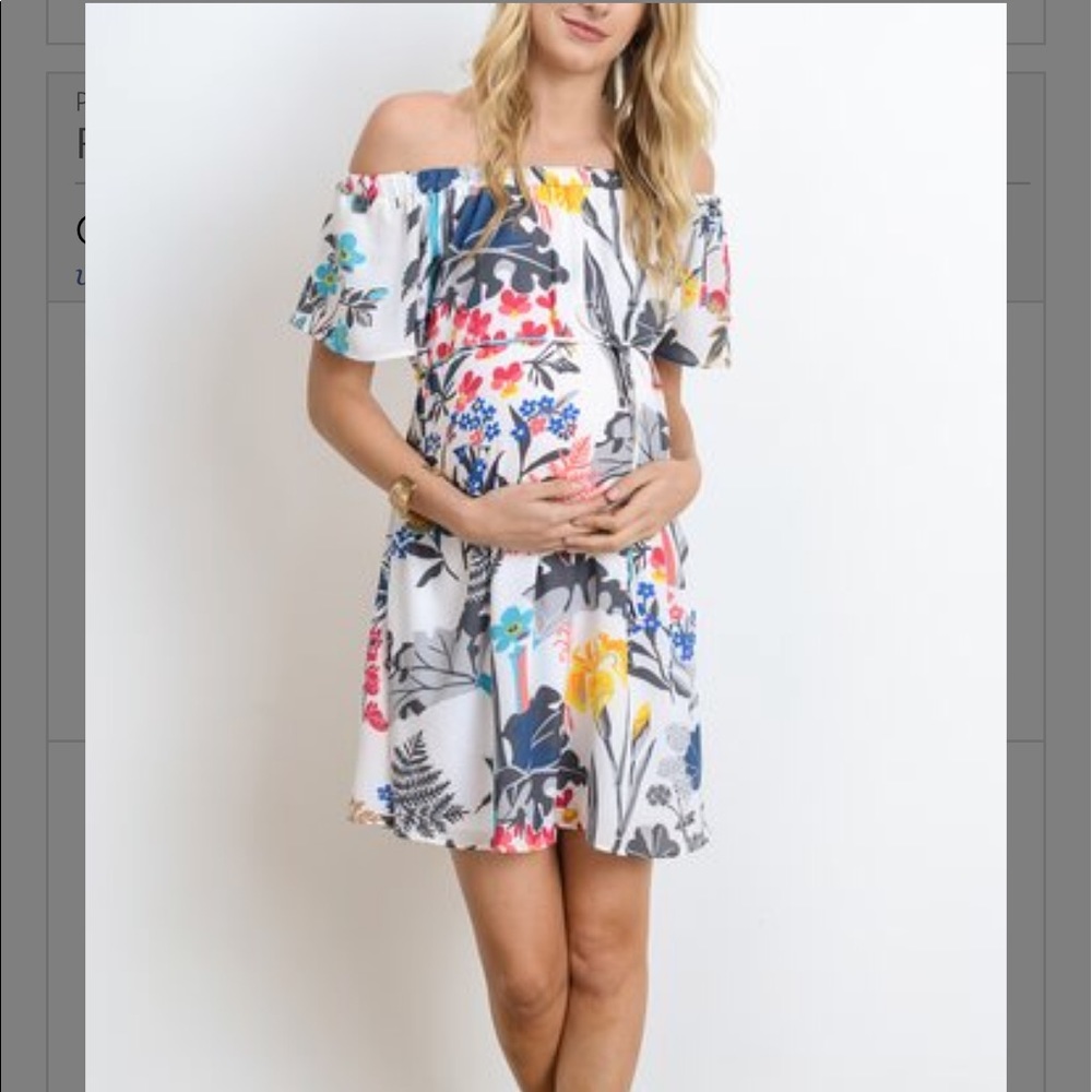 MATERNITY White Floral Off Shoulder Dress