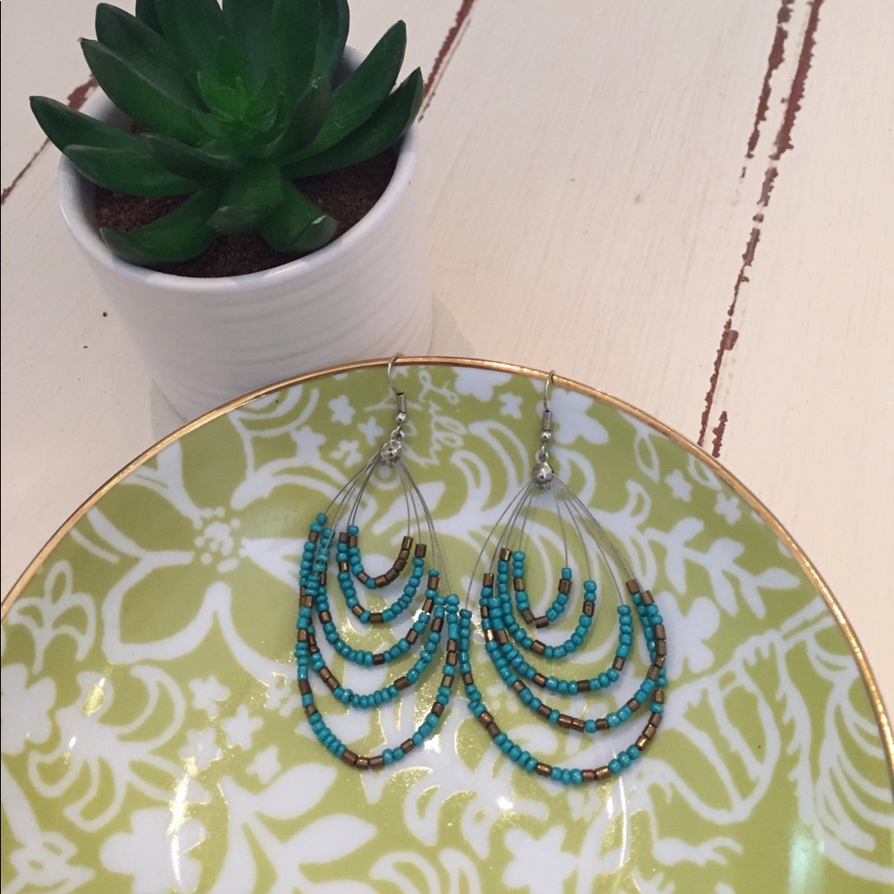 Stella & Dot Blue and Brown Beaded Earrings