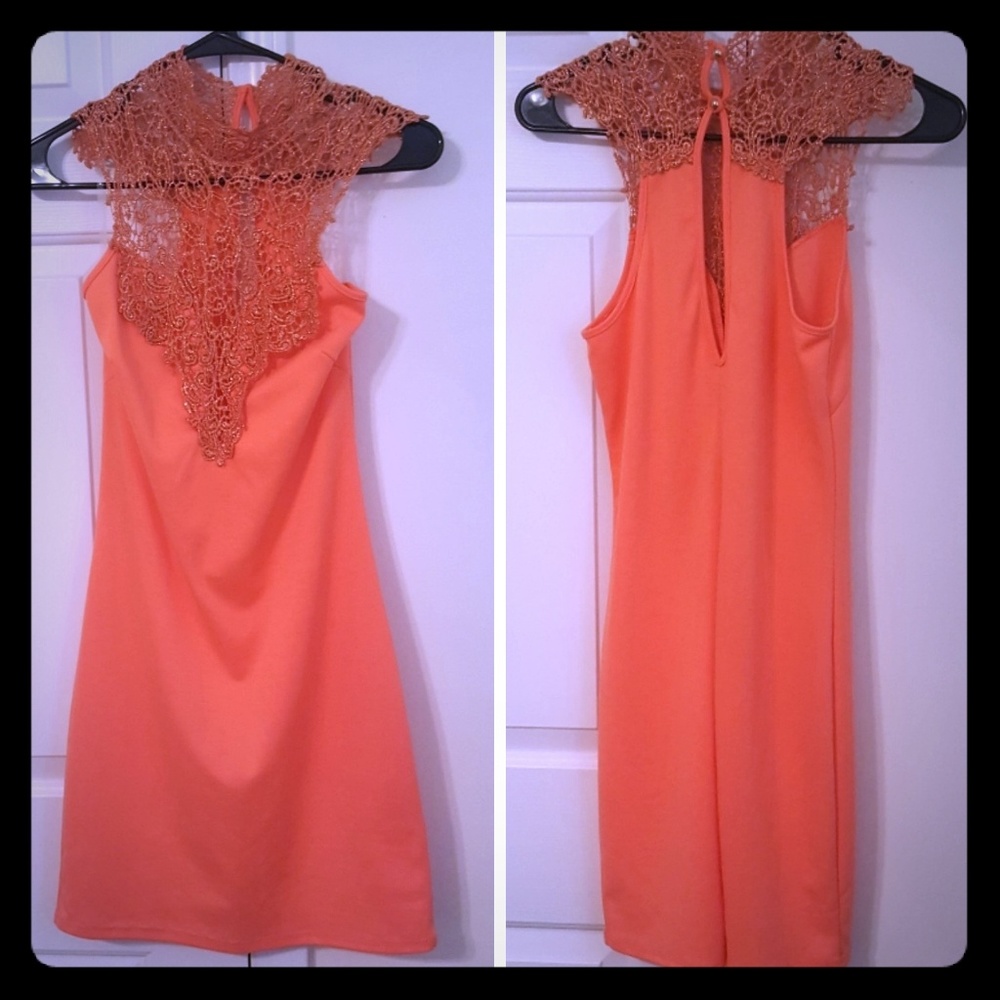 🆕️Coral Crochet Patterned Summer Dress