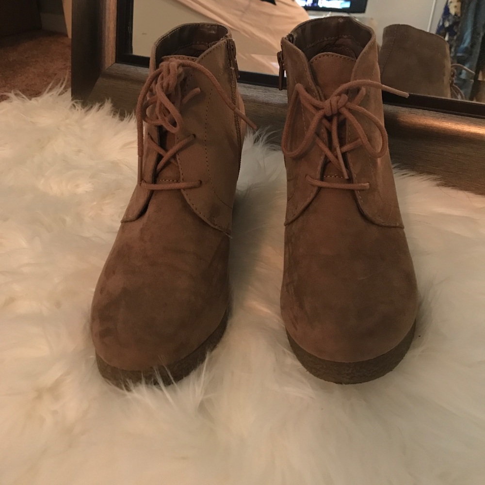 Mauve Wedge Lace-up Booties