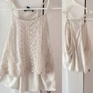 Cream distressed high low crop top