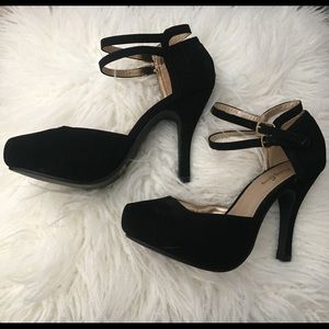 Black Faux Suede Mary Jane heels