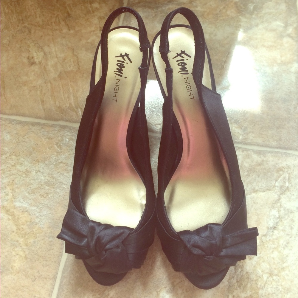 Black Sateen PeepToe Sling Back Heels