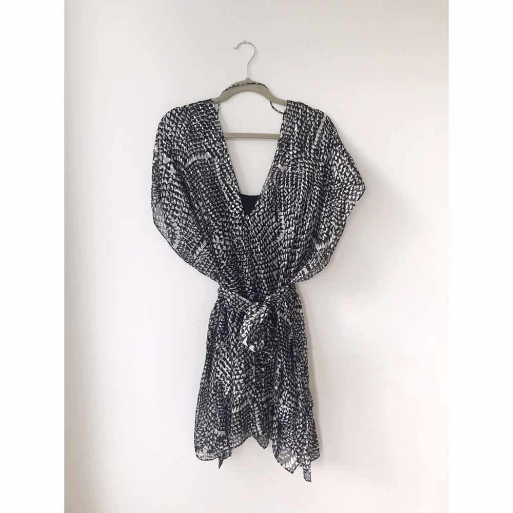 black/white/silver pattern BCBG cocktail dress