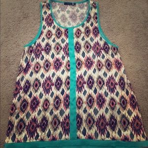 Tribal print tank with turquoise trim