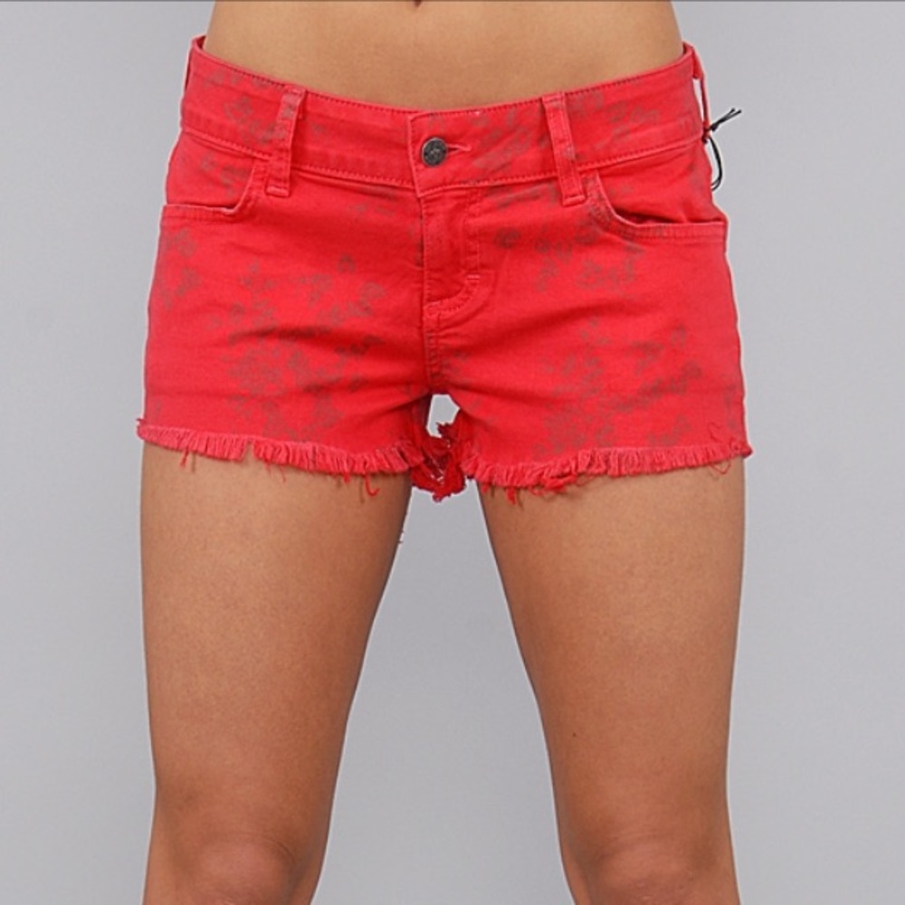 Siwy Red Jean Shorts with Floral Print