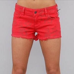 Siwy Red Jean Shorts with Floral Print