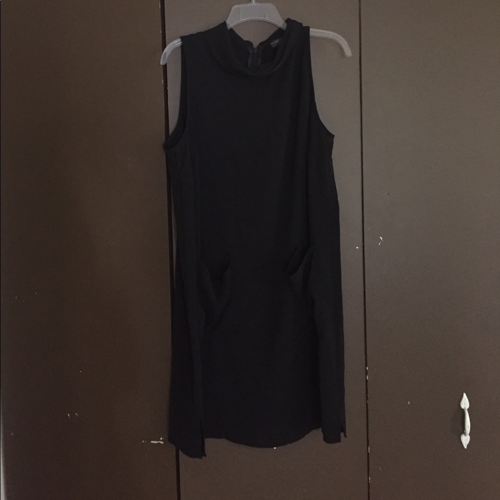 Mock neck black dress with pockets