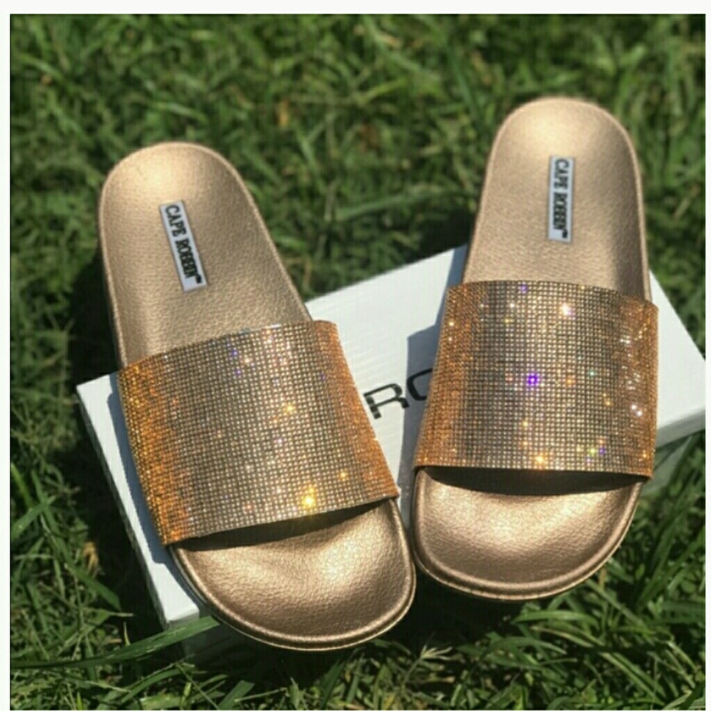 Rose Gold sparkle slides