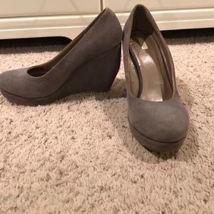 Gray suede wedge shoes