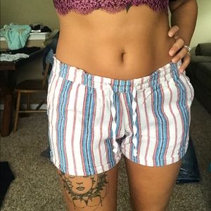 Vertical striped red white and blue shorts