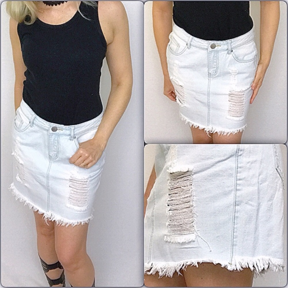 Distressed jean skirt
