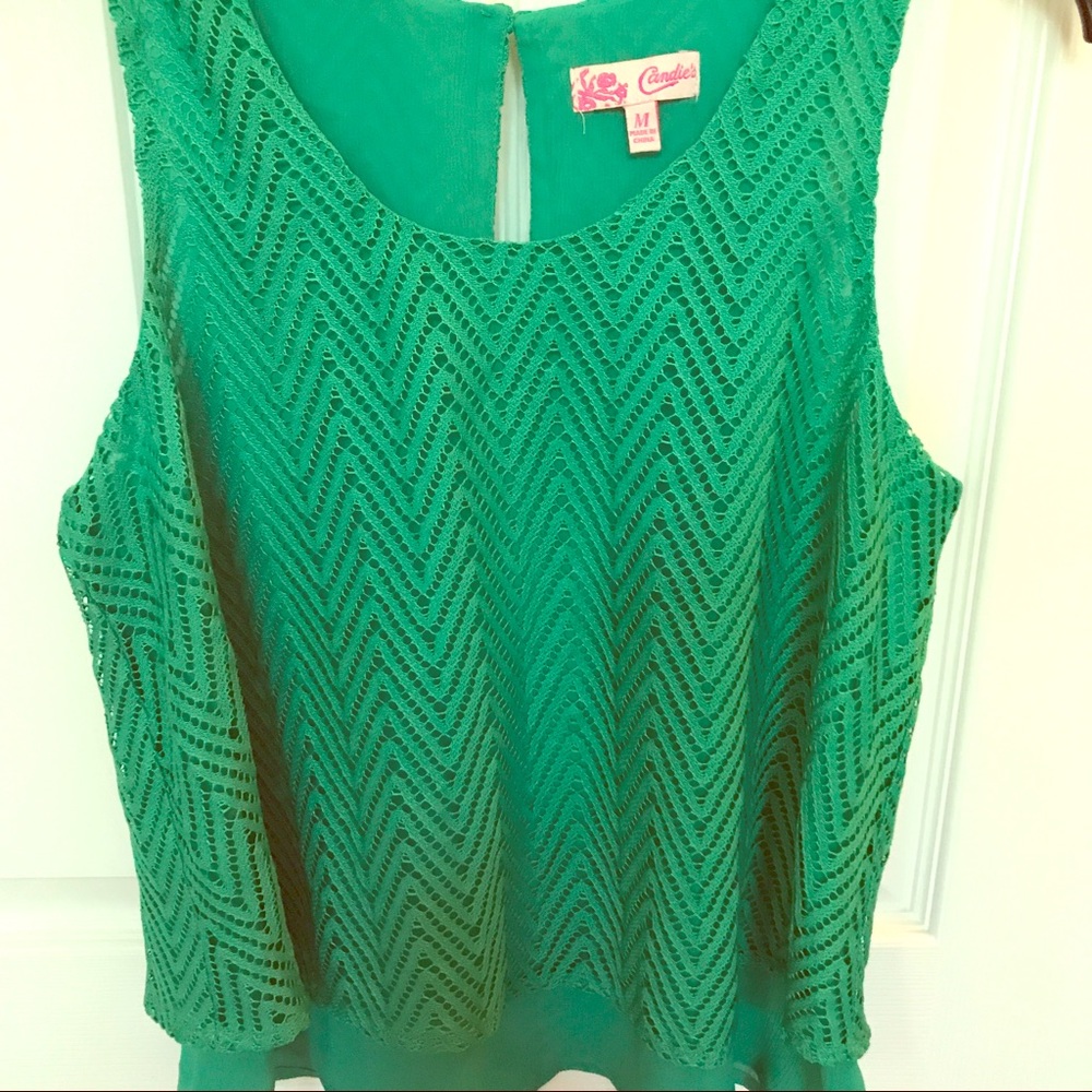 Candie's Green Flowy Tank with patterned ribbing