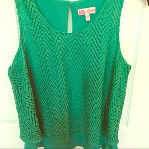 Candie's Green Flowy Tank with patterned ribbing