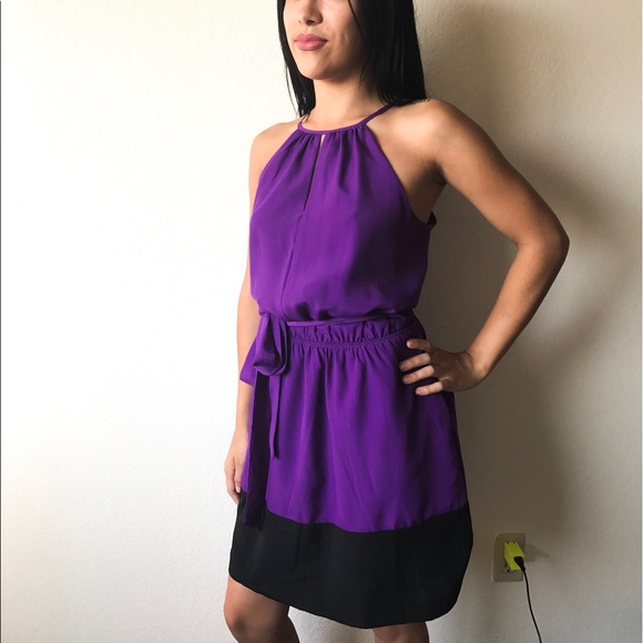 Express Dresses & Skirts - Express purple and black short silk tie dress