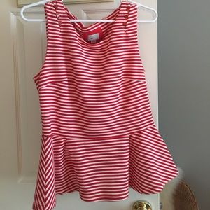 Anthropologie red and white stripe peplum top