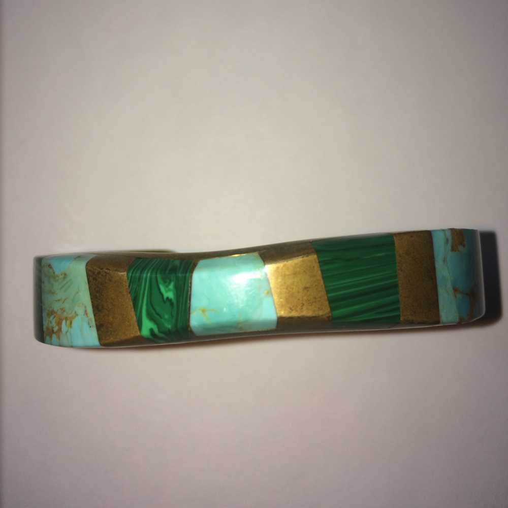 Turquoise Malachite Brass Cuff Bracelet