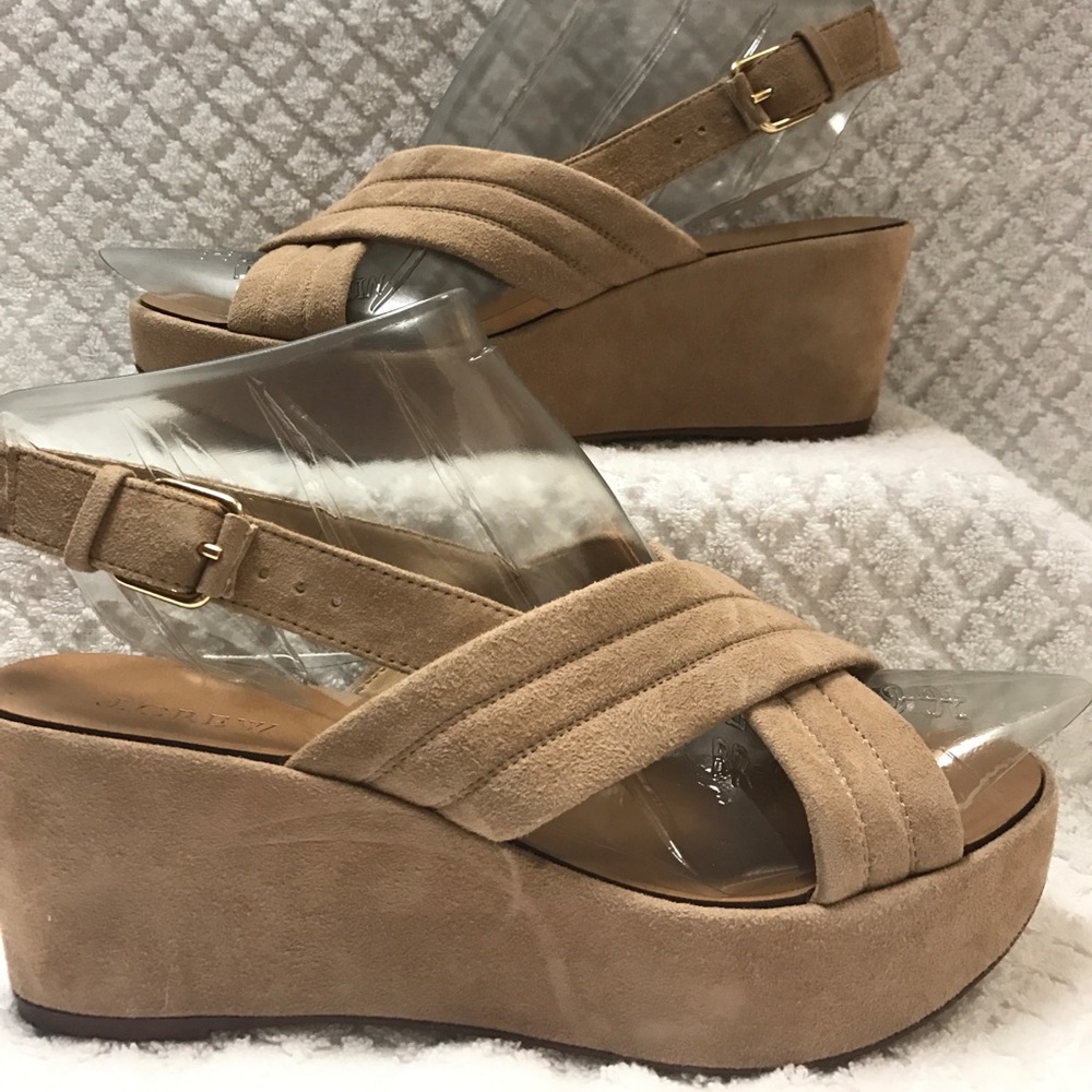 J. Crew Tan Suede platform sandal.