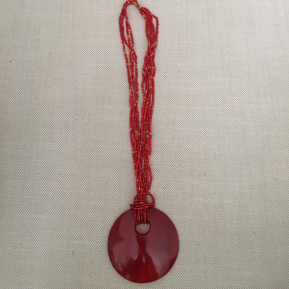 Red medallion beaded necklace