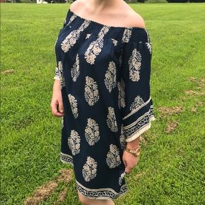 Navy tropical print dress