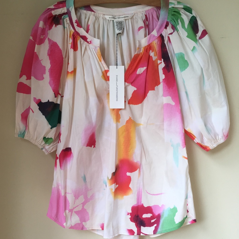 NWT Diane von Furstenberg Water color Print top 4