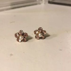 pink flower earrings with pearl centers