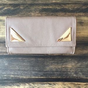 Taupe and gold wallet card holder check book