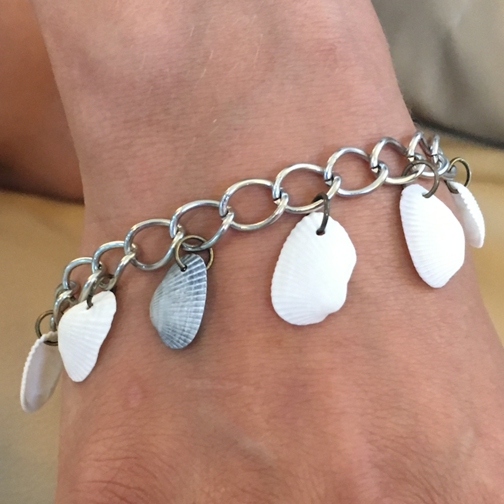 Baby Florida Shell Charms on Large Silver Bracelet