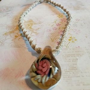 Glass bead with rose necklace