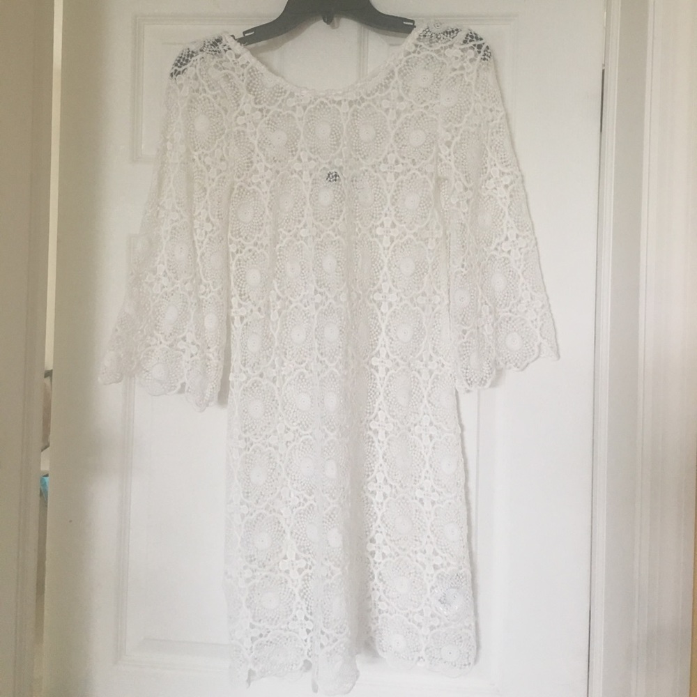 White Sheer Lace Dress or Cover Up