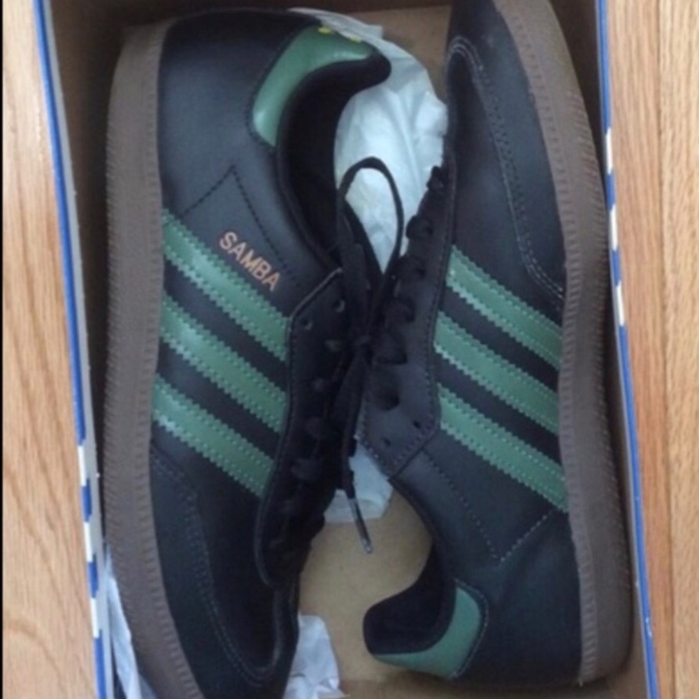 Black and Green Adidas sambas