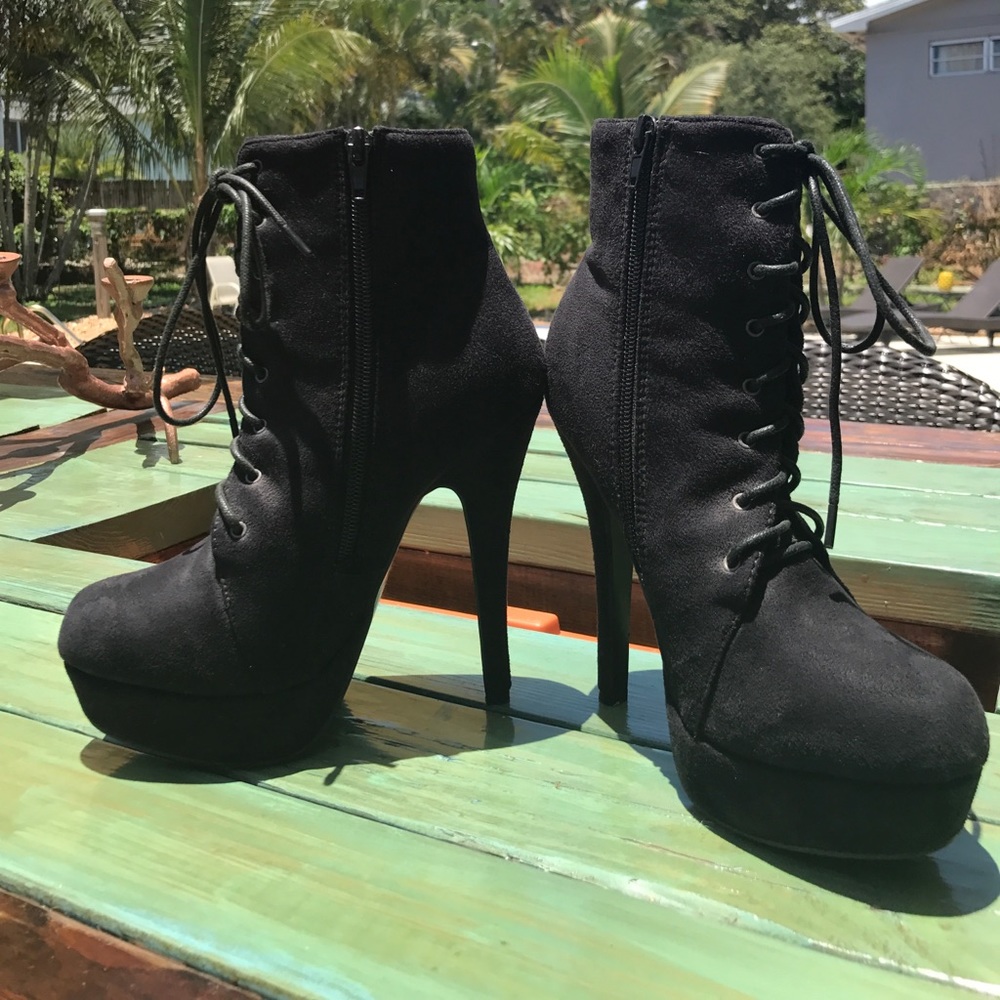 Black Suede Laced-Up Heels